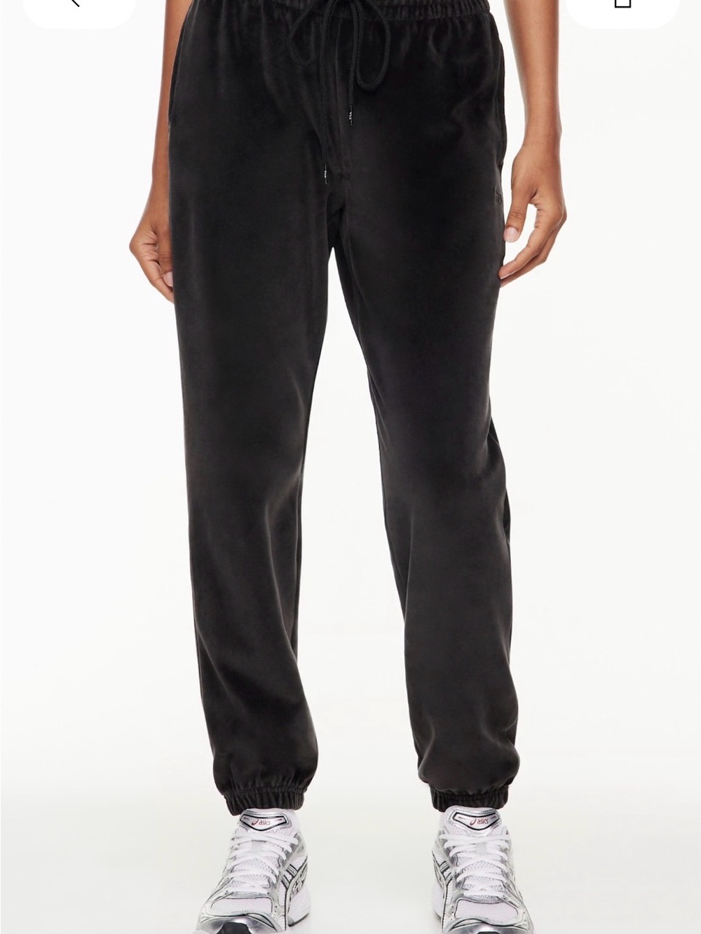 Aritzia TNA Montcalm Velour  Black Drawstring Jogger Pants.
